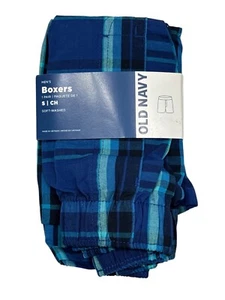 "Antiguo calzoncillos boxer azul marino estampado suave lavado para hombre 3,75"" entrepierna a cuadros talla pequeña" - Imagen 1 de 3