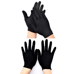 12 Pairs Black Cotton Full Finger Working Gloves Protective Stretcahble Mittens - Picture 1 of 23