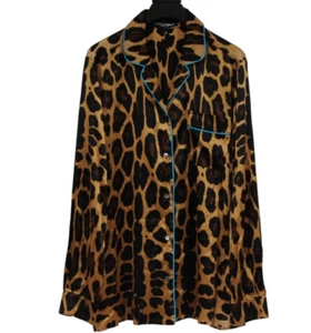 Camisa con botones Dolce & Gabbana para mujer talla IT 40 pijama de seda tostado marrón azulado - Imagen 1 de 13
