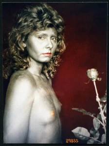 nude bronze girl w rose, unusual Vintage fine art Photograph, 1970's  - Picture 1 of 2