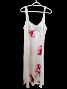 California Dynasty Satin Midi Nightgown White Pink Floral Womens Large - Picture 1 of 15
