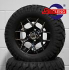 GOLF CART 12" Machined/Black RALLY WHEELS/RIMS and 22" STINGER DOT A/T TIRES 
