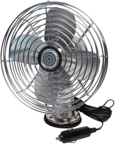 12-Volt Metal Fan Heavy-Duty Truck Car Camper Boat 2-Speed Mountable Chrome - Picture 1 of 2