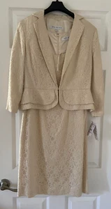 Nipon Boutique Sz 6 Lace Ivory Lined Dress Suit Peplum Jacket Set Wedding Bride - Picture 1 of 15