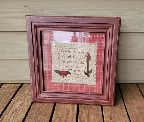 Vintage wall decor sewn patchwork and needlepoint fabric A. Lincoln phrase decor Cover