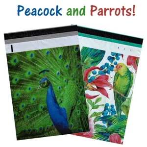 Paquete combinado de pavo real y loros de 10x13", bolsa de envío por correo de diseñador de aves de calidad - Imagen 1 de 10