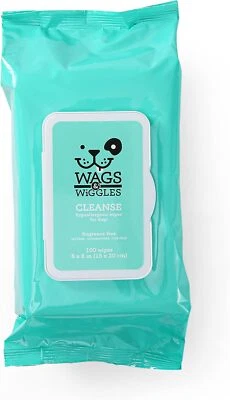 WAGS & WIGGLES Cleanse Hypoallergenic Wipes 100Ct | Hypoallergenic Dog Wips 100 Count Package,