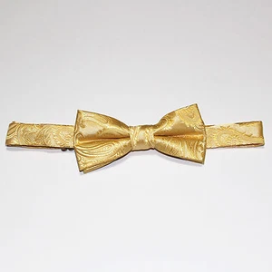 GOLD Paisley Pattern Kid's Straight Cut Pre-tied Strap Bowtie Boys Bowtie - Picture 1 of 1
