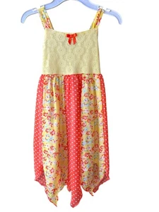Blueberi Blvd Babydoll Dress Girls Sz 6 Yellow Orange Floral Polka Dot Bright - Picture 1 of 7