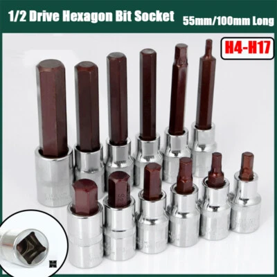 1/2 Drive Hexagon Bit Socket Set Hexagonal Allen Key Bits H4-H17 55mm/100mm Long - Image 1 of 4