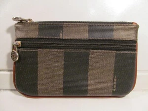 FENDI ROMA Pequin double zip Nero Stripe 6 x 3 Coin Purse Bag Italy AUTH vintage - Picture 1 of 19