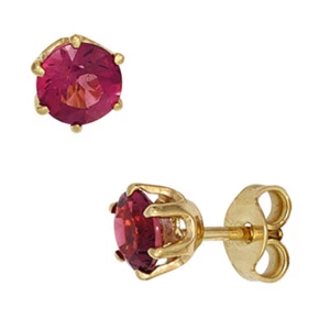 Pair Ear Studs With Tourmaline Pink 585 Yellow Gold Earrings Ladies - Picture 1 of 1