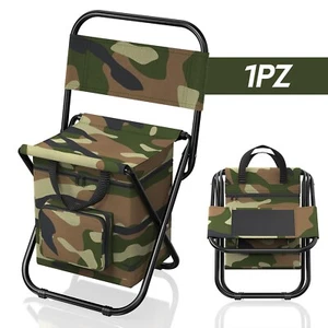 Folding Stool Backpack Portable Camping Hunting Fishing Chair with Cooler Bag - Picture 1 of 6