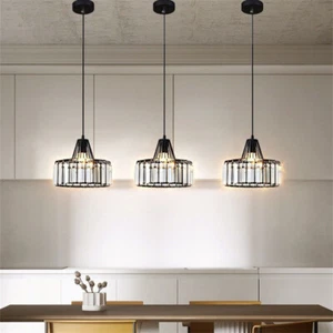 Crystal Pendant Lights Dining Room Chandeliers Black Lamp Kitchen Ceiling Lights - Picture 1 of 9