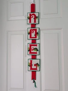 Vintage Natale NOEL filato arte da parete decorazione ad ago natalizio classico agrifoglio - Foto 1 di 8