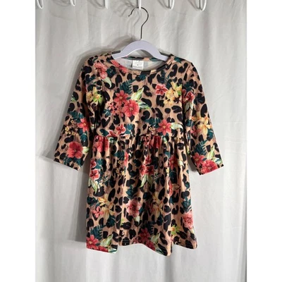 NUEVO Vestido Manga Larga Estampado Floral Leopardo Niños Niñas Talla S Foto 1 de 3