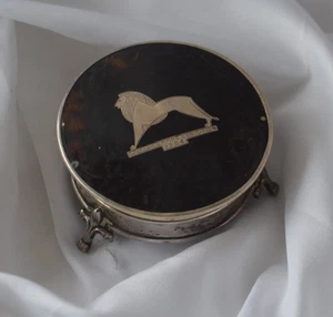 Antique Silver & Faux Tortoise Shell Trinket Box 1924 /  Wembley Lion - Picture 1 of 5