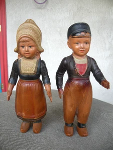 2 Vintage German Celluoid Dutch Boy & Girl Dolls~schutz turtle mark~Schildkrot ? - Picture 1 of 4