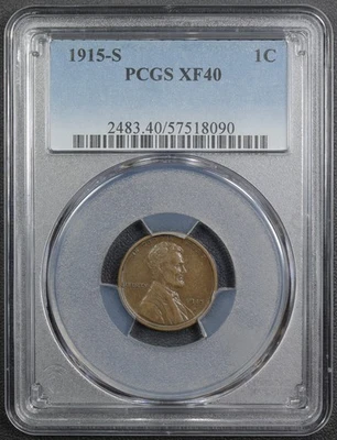 1915 S Lincoln Wheat Copper Cent 1C PCGS XF 40 - Image 1 of 4