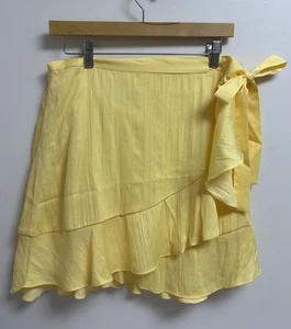 Maeve Anthropologie Yellow Ruffle Wrap Skirt Tie Waist Layered Womens L  - Picture 1 of 7