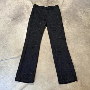 Magaschoni Pants Womens Size 4 Black Sequined Straight Leg Silk Blend Dressy - Picture 1 of 9