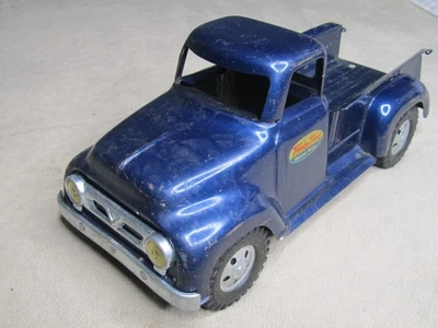 Camioneta pickup Tonka Ford vintage años 50 puerta trasera de metal azul Foto 1 de 4