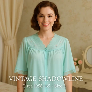 VINTAGE SHADOWLINE Bettjacke Aqua Blau Nylon Spitze Stickerei Large USA - Bild 1 von 9