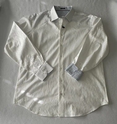 Bugatchi Uomo Shirt Men’s XL Classic Fit White on White Paisley Flip Cuffs NWOT - Image 1 of 4