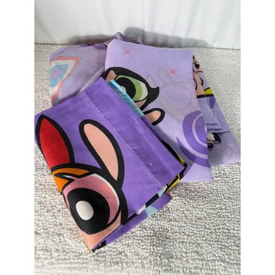 Conjunto de lençóis gêmeos Powerpuff Girls roxo Cartoon Network 2000 vintage - Imagem 1 de 4