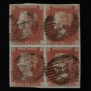 Plaque imperf rouge SG8 (B2) 1d 152 - Bloc de 4 KC-KD-LC-LD - 4 marges - Très bon état - Photo 1/2