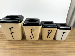 4 Piece Set Vintage RETRO Gay Ware Kitchen Canisters White with Black Lids FSRT - Picture 1 of 14