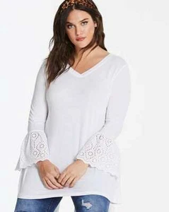 Capsule tunic top tshirt size 10 white long sleeeves broderie flare cuffs long - Picture 1 of 1