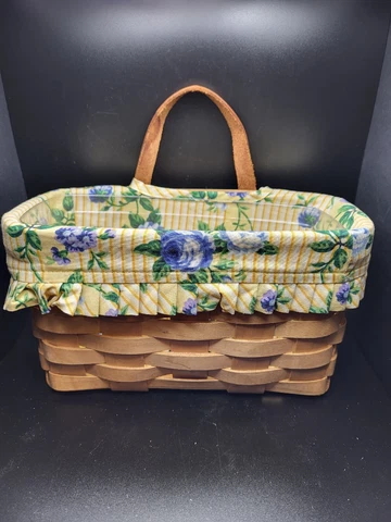 Longaberger Med Hanging Key Basket Leather Strap 9"x 5"x 5" liner & protector Cover