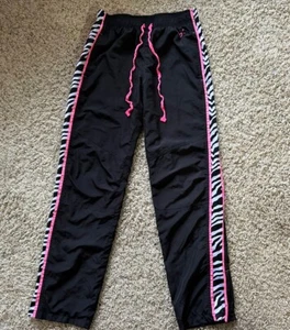 Justice Girl Black Lined Track Warmup Pants Animal Print Pockets Zip Ankle Sz 12 - Picture 1 of 16