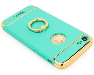 For iPhone 7 Plus Slim Teal Snap On Case With Gold End Covers & Ring Grip/Stand - Picture 1 of 4