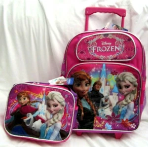 FROZEN ELSA ,ANNA,AND OLAF 16" ROLLING PINK BACKPACK AND LUNCHBOX LUNCH BAG-NEW - Picture 1 of 1