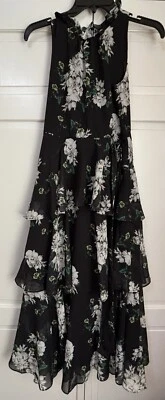 GB Youth Girls Gianni Bini Maxi Dress 12 Black Floral Sleeveless Tiered Ruffles - Image 1 of 4