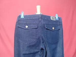 Neu Michael Kors blau Denim goldene Knöpfe Spandex Damen weites Bein Jeans Gr. 0 - Bild 1 von 11