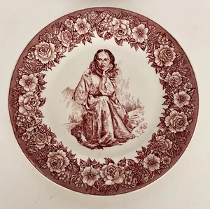 Shenango China Plate Newcastle Pa. Nat. Amer. Girl Floral Rim Green Potter Logo - Picture 1 of 5