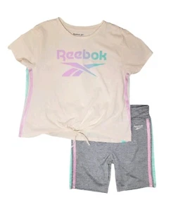 Reebok Girls 2 Piece Tshirt Shorts Set Outfit Large Size 10 Peach Gray Athletic - Picture 1 of 11