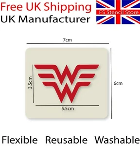 Wonder Woman Logo Schablone, Bastelkarte Herstellung Gesichtsmalerei 7 cm x 6 cm wiederverwendbar - Bild 1 von 5
