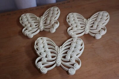 Lote de 3 mariposas vintage Burwood Off White estilo mimbre para colgar en la pared 7x6" Foto 1 de 4