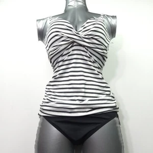 RALPH LAUREN WOMENS TANKINI BIKINI SWIMSUIT -4- WHITE BLACK STRETCH 2-PIECE -NEW - Picture 1 of 12