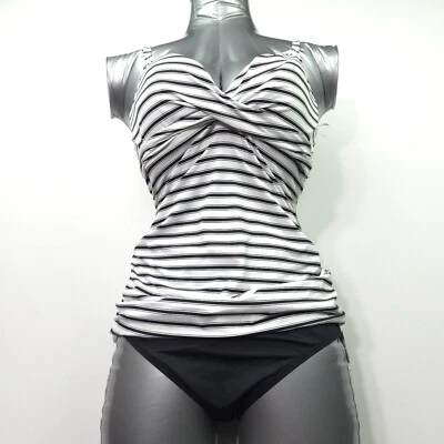 RALPH LAUREN WOMENS TANKINI BIKINI SWIMSUIT -8- WHITE BLACK STRETCH 2-PIECE -NEW - Image 1 of 4