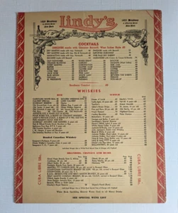 Menú de cena del restaurante Lindy's 1945 famoso pastel de queso Broadway NYC Nueva York NY - Imagen 1 de 5
