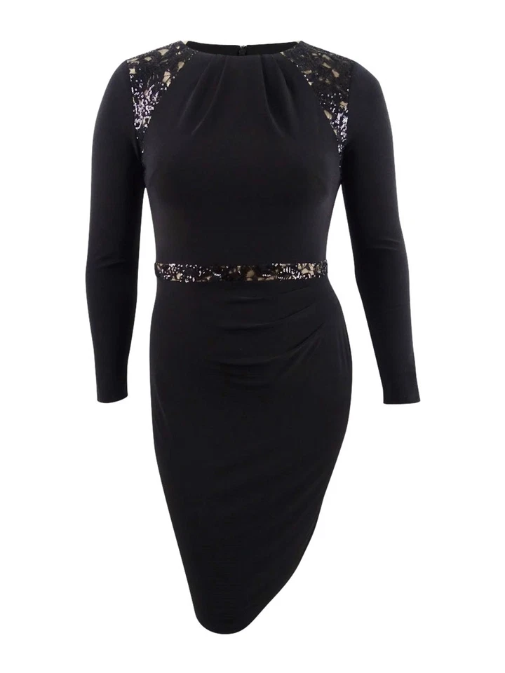 Lauren Ralph Lauren Womens Sharie Black Sequined Cocktail Dress 10 BHFO 1022