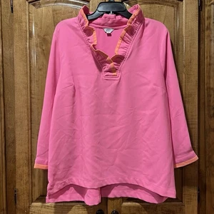 Camisa Crown & Ivy Rosa Naranja Pipa Manga Larga Mujer Talla XL Cuello Volantes - Imagen 1 de 7