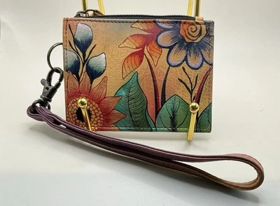 Cartera de identificación vintage rara nueva Anna por Anuschka de cuero pintada a mano floral Foto 1 de 3