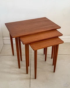 Mid Century Danish Set of 3 Teak Nesting Tables by H. W. Klein for Bramin 70s - Picture 1 of 9