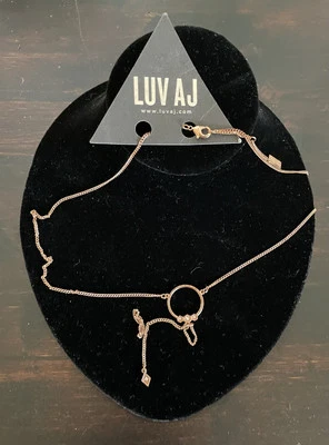 Luv AJ Rose Gold Plated And Rhinestone Necklace 20” Lariat Y Drop Dainty Modern - Image 1 of 4